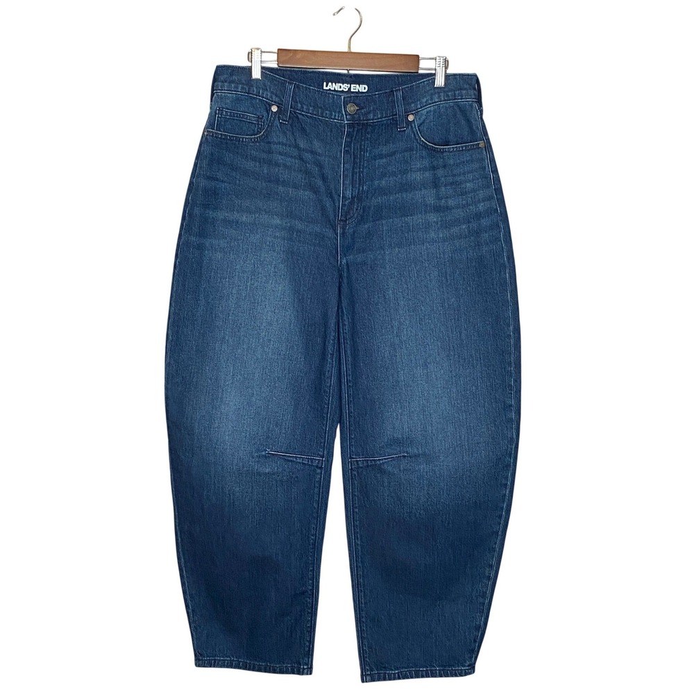 Lands End Womens Relaxed Barrel Leg Ankle Jeans 14 High Rise Indie Denim NWT